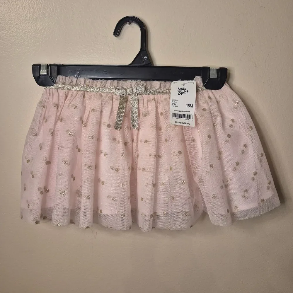 OshKosh B'gosh Light Pink Tulle Skirt with Gold Dots